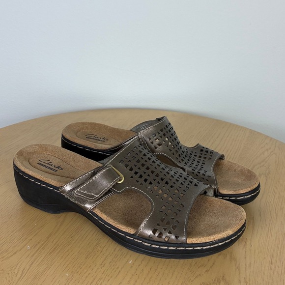 Clarks Shoes - Clarks Wedge Hayla Samoa Slide Sandal Women's 8.5 Bronze Metallic Summer Comfort
